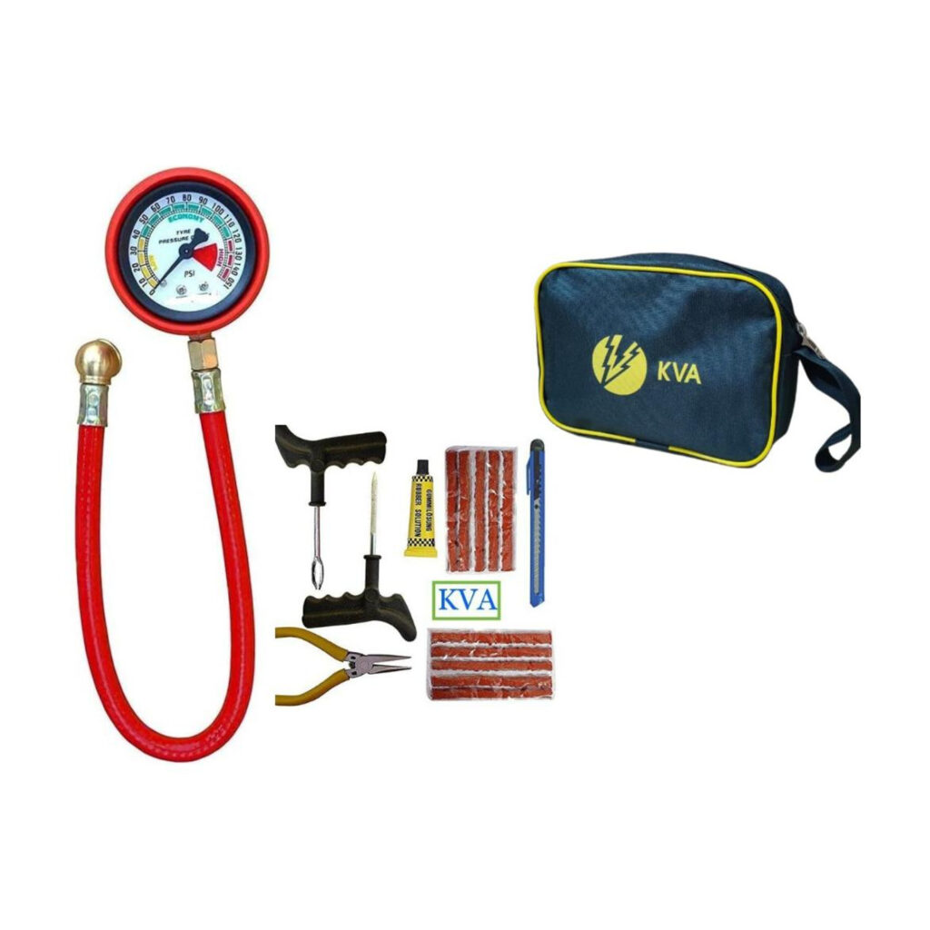 KVA KV-140 Tubeless Tyre Puncture Repair Kit With 150PSI Pressure Gauge Tubeless Tyre Puncture Repair Kit